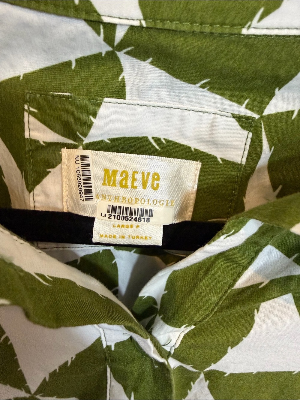 Anthropologie Maeve Bettina Tiered Shirt Dress Size Large Petite Geometric Green - Picture 6 of 6